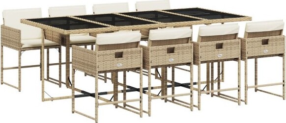 VidaXL vidaXLPatioDiningSetwithCushionsTableandChairsOutdoorPolyRattan-BeigeGlass8-Piece