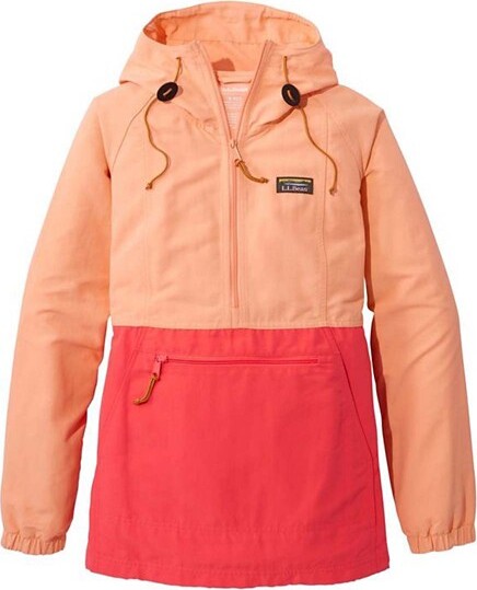 L.L. Bean Women's Mountain Classic Color Block Rain Jacket XSmall Coral Bisque/Hot Coral