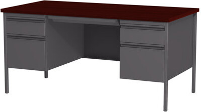 CommClad Double Pedestal Office Desk with Center Drawer for Home, Office, or School