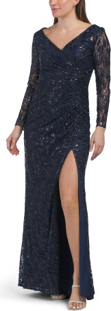TJMAXX Long Sleeve Embellished Gown For Women, Polyester