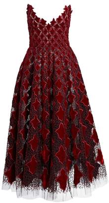 Oscar de la Renta Strapless Velvet & Tulle Tea-Length Dress