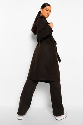 boohoo Double Breasted Belted Wool Look Coat