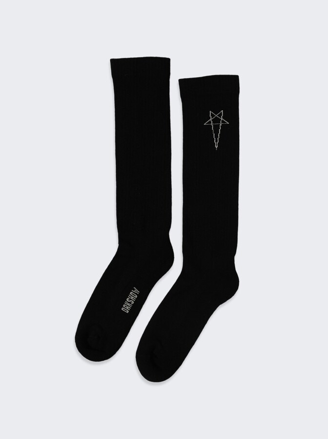 Rick Owens Pentagram Knee High Socks Black And Pearl