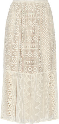 Anna Sui Silk Georgette-Paneled Lace Skirt