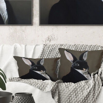 Portrait Of A Dressed Up Rabbit - Children''s Art Printed Throw Pillow