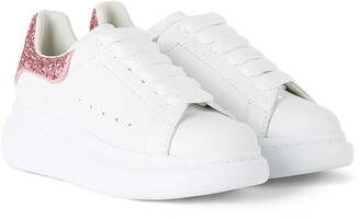 Alexander McQueen Kids White & Pink Sparkle Tab Oversized Sneakers