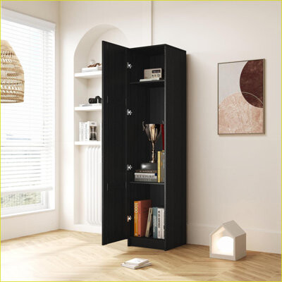 Latitude Run Cabinets Stackable Wall Mounted Storage with Movable Shelves 15.75x15.75x70.87 Black | Contemporary | MDF