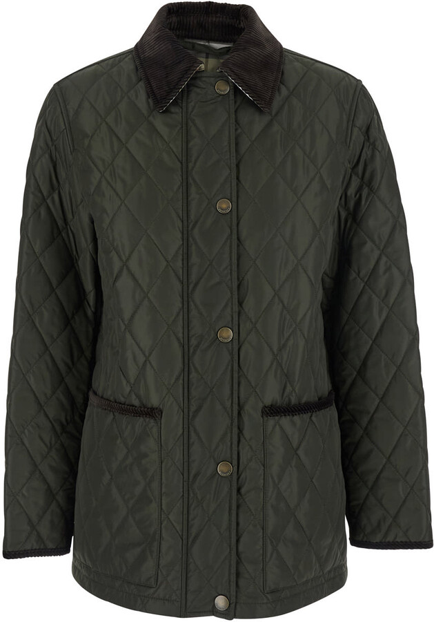 Green Jacket With Classic Velvet Collar In Tech Fabric Woman