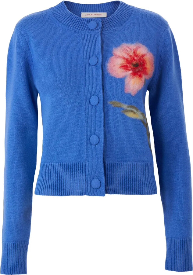 Carolina Herrera Floral-Embroidered Cardigan