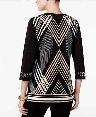 JM Collection Petite Printed Chain-Trim Top, Only at Macy's