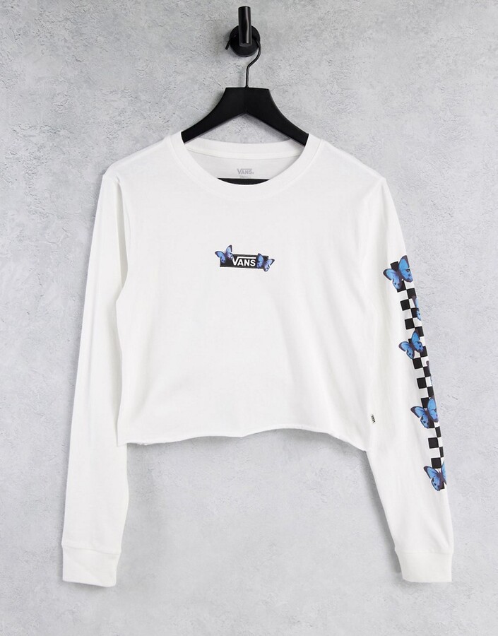 Vans Butterfly Check crop long sleeve t-shirt in white - ShopStyle