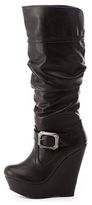 Thumbnail for your product : Charlotte Russe Bamboo Buckled Slouchy Wedge Boots