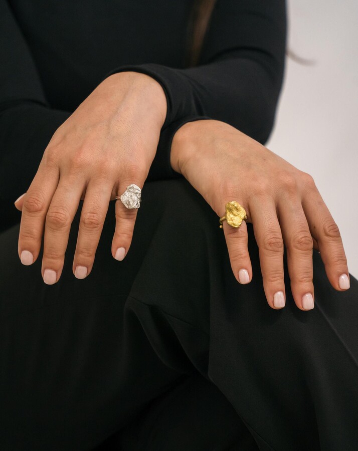 Chunky Pinky Finger Rings, Solid Bronze Rock Textured Ring, Artisan Sculptural Silver Thick Ring