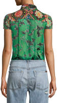 Thumbnail for your product : Alice + Olivia Jeannie Bow-Collar Cap-Sleeve Button-Front Blouse