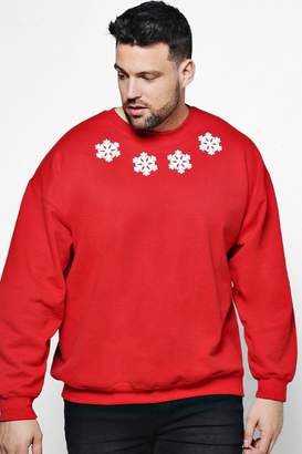 boohoo BoohooMAN Big And Tall Christmas Snow Sweater
