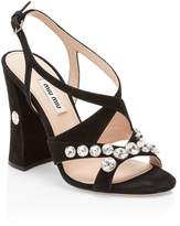 Thumbnail for your product : Miu Miu Crystal-Embellished Suede Curved-Heel Sandals