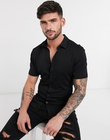 Thumbnail for your product : ASOS DESIGN skinny viscose short sleeve shirt in black