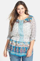 Thumbnail for your product : Lucky Brand 'Savannah Gypsy' Print Peasant Top (Plus Size)