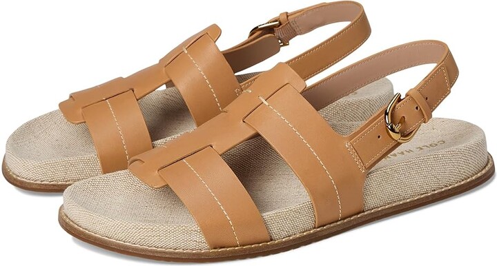 Cole Haan Marlee Fisherman Footbed Sandals Women's Sandals Biscuit Leather/Natural Canvas : 6 B - Medium, Leather/Rubber