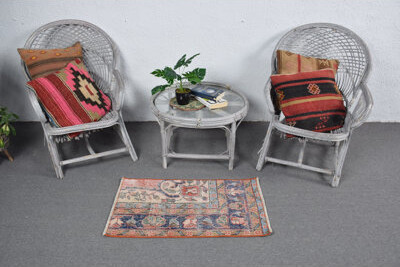 kayra export Vintage Turkish Oushak Rug with Small Floral Design Ideal for Kitchen or Entryway