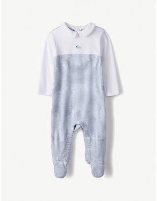 The Little White Company Embroidered hippo cotton sleepsuit 0-24 months