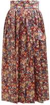 Thumbnail for your product : The Vampire's Wife Visiting Floral Print Silk Charmeuse Midi Skirt - Womens - Orange Multi