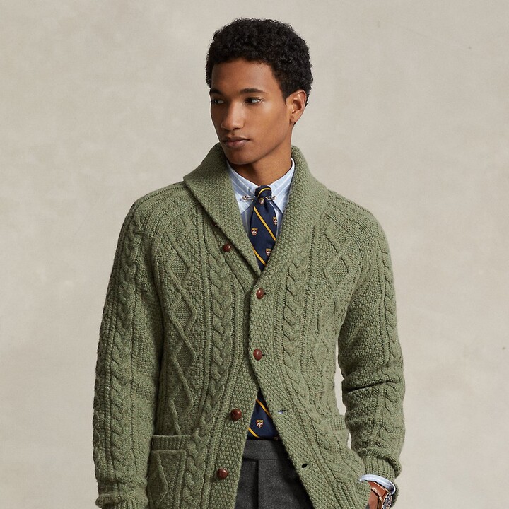 Ralph Lauren AranKnit WoolCashmere Shawl Cardigan ShopStyle