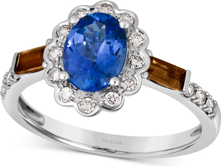 LeVian Blueberry Tanzanite (1 ct. t.w.) Chocolate Quartz (1/5 ct. t.w.) & Nude Diamond (1/4 ct. t.w.) Halo Ring in 14k White Gold