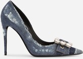 Thumbnail for your product : Dolce & Gabbana Patchwork denim pumps with rhinestone buckle