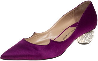 purple block heel pumps