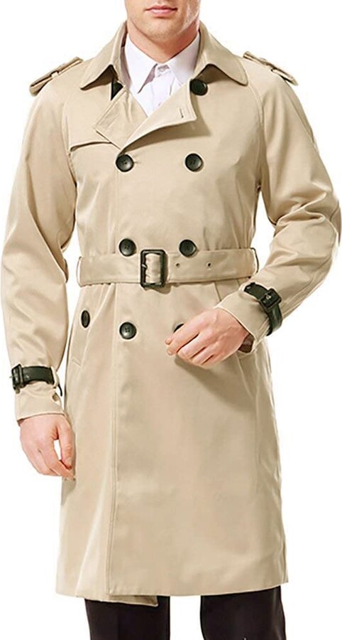 AOWOFS Men's Trench Coat Long Double Breasted Slim Fit Overcoat Jacket Military  Trench Coat with Belt Khaki L - ShopStyle