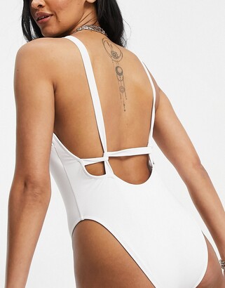 ASOS DESIGN Fuller Bust supportive twist strappy low back swimsuit in white  - ShopStyle