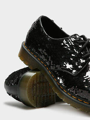 Dr. Martens New Womens 1461 Reversible Sequin Shoes In Black Silver Womens