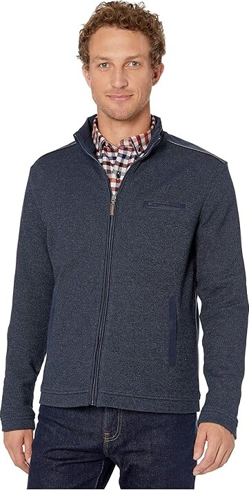 Johnston & Murphy Melange Full Zip Men's Clothing Navy : 2XL, Polyester/Faux Leather/Cotton