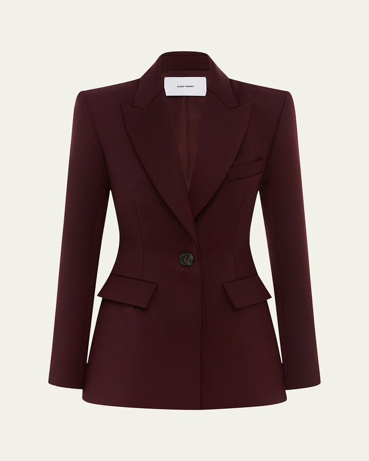 Alex Perry One-Button Fitted Wool Suiting Blazer