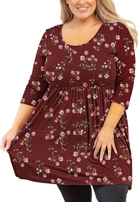 Tunic Tops to Wear with Leggings Dressy Plus Size Tops for Women Comfy  Flowy Pleated Long Shirt Henley Floral Printing Long Sleeve Shirts Green L