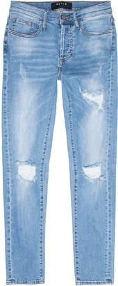 DSTLD High Waisted Destructed Mom Jeans in Light Vintage