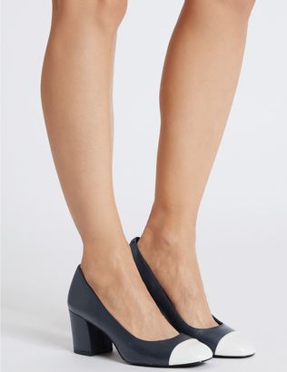 Marks and Spencer Wide Fit Leather Block Heel Court Shoes