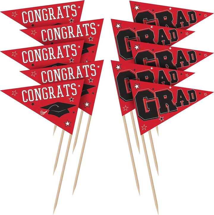 Amscan Graduation Party Picks - 2.5" - 3" | Pack of 36, Red