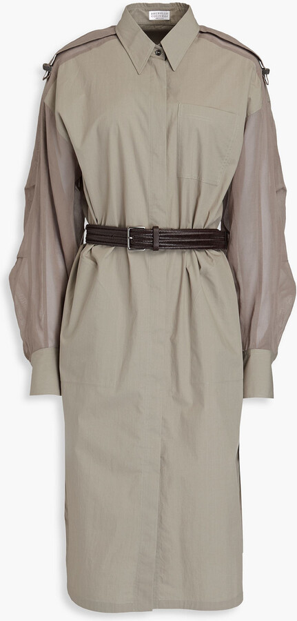 Brunello Cucinelli Organza-paneled bead-embellished cotton-poplin shirt dress