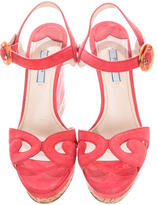 Thumbnail for your product : Prada Suede Brocade Wedges