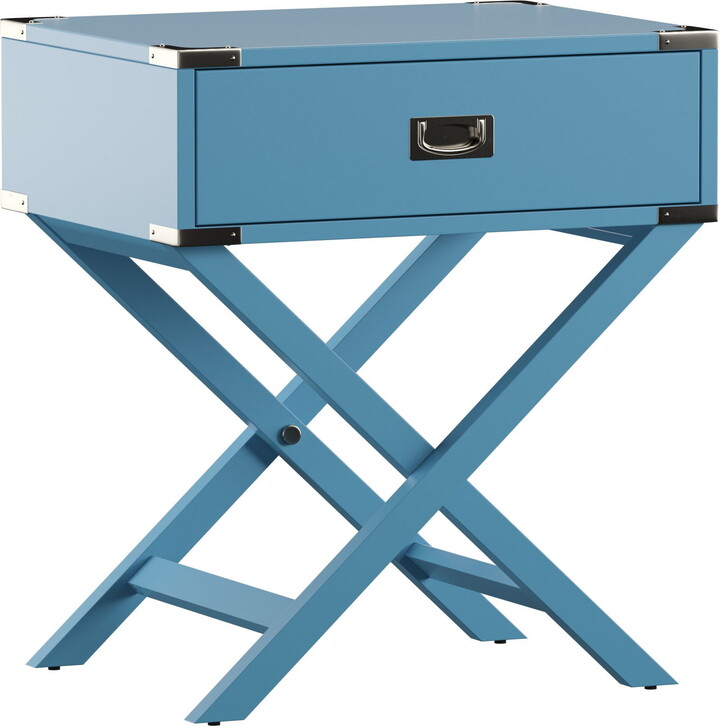 Weston Home Modern End Table with X-Base Legs and Drawer, Heritage Blue