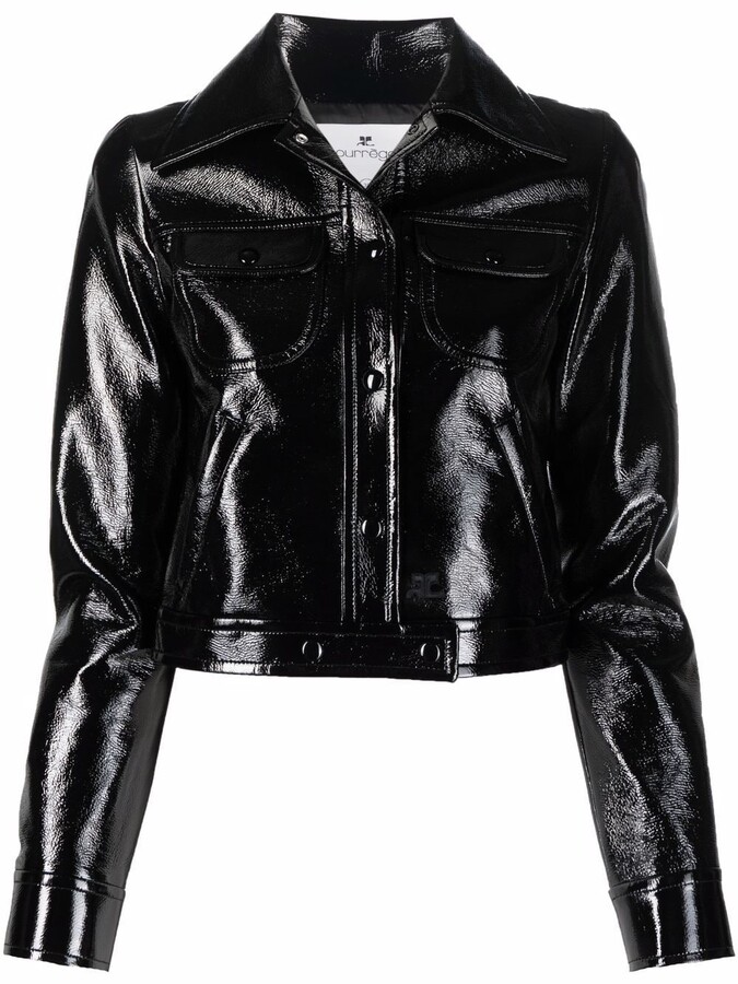 patent leather crop jacket