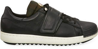 Moncler Men's Arnoux Leather Grip-Strap Sneakers, Charcoal