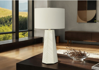 Benjara Accent Table Lamp, 29 Inch Art Deco Style Ceramic, Ivory Linen Shade