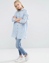 Thumbnail for your product : ASOS Longline Oversized Twill Shirt with Contrast Buttons