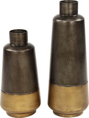 The Novogratz Set Of 2 Dark Gray Metal Vase With Gold Base