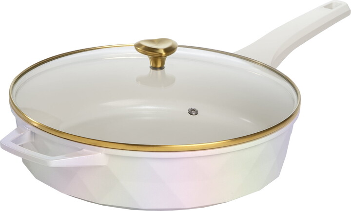 Paris Hilton 4 Quart Cast Aluminum Jumbo Cooker, White Rainbow Iridescent