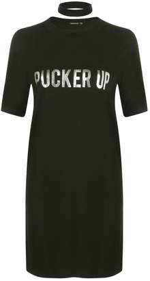 boohoo Iona Pucker Up Metallic Choker T-Shirt Dress