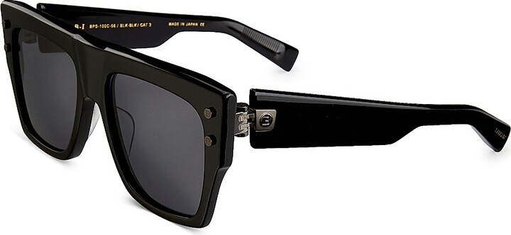 Balmain B-I 56MM Square Sunglasses - Black Dark Grey